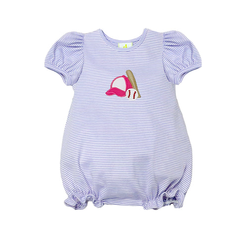 Get your little one ready for the summer with our Lavender Stripe Baseball Bubble from Zuccini Kids! This infant girls bubble is the perfect outfit for any ball games, featuring short sleeves, white and lavender stripes, and a cute baseball applique. Keep them comfortable and stylish all season long.
