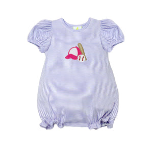 Get your little one ready for the summer with our Lavender Stripe Baseball Bubble from Zuccini Kids! This infant girls bubble is the perfect outfit for any ball games, featuring short sleeves, white and lavender stripes, and a cute baseball applique. Keep them comfortable and stylish all season long.