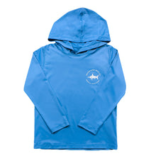 Load image into Gallery viewer, Stay comfortable and stylish on and off the water with the Classic Boat Performance Hoodie from Salt Water Boys. This classic blue hoodie features an image of a classic boat and is perfect for cooler days or beach breezes. Available in sizes for toddlers to tweens.
