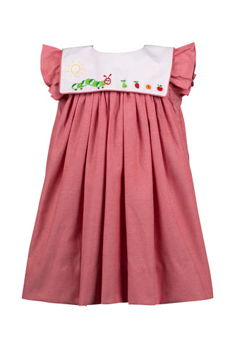 Celebrate your little reader’s style with the Girls Red Bookworm Dress from The Proper Peony. This charming dress features a delightful embroidered bookworm on the front and playful ruffle sleeves, all in a soft heathered red fabric. It’s the perfect back-to-school outfit that combines comfort and cuteness, making every day a storybook adventure for your little bookworm.