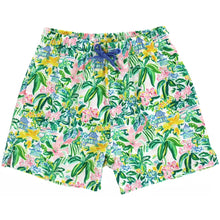 Load image into Gallery viewer, Make a splash this season with the Boys Board Short in Pagoda Gardens from Bailey Boys. Featuring a fun and vibrant Pagoda Garden print, these shorts bring playful style to any summer wardrobe. The poly-blend stretch lining ensures comfort and freedom of movement, while practical side and back pockets keep essentials within reach. Perfect for beach days, pool parties, or casual adventures.
