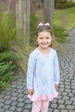 Load image into Gallery viewer, Let your little one shine in the Hidden Castle Pant Set by Trotter Street Kids. The charming floral tunic, with hidden castles, detailed with delicate pink ruffles, pairs perfectly with cozy pants—ideal for vibrant autumn days filled with school adventures or joyful playdates!
