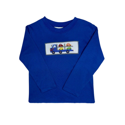 Dress your little adventurer in the Boy's Car Carrier Harry's Play Tee by Zuccini Kids, featuring a royal blue long sleeve design with charming smocked detailing and a hand-embroidered car carrier motif. Perfectly crafted for toddlers and kids, this tee combines playful style with comfortable wear, making it ideal for everyday fun and imaginative play.