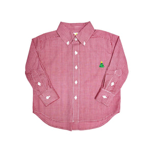 Celebrate the season in style with the Boy's Christmas Tree Alton Gingham Shirt from Zuccini Kids. This charming red and white gingham button up shirt t is adorned with a festive Christmas Tree embroidered detail. This shirt is the perfect holiday outfit for your son to shine and coordinate perfectly with sibling looks. Pair with the Christmas Tree Red Corduroy Pants.