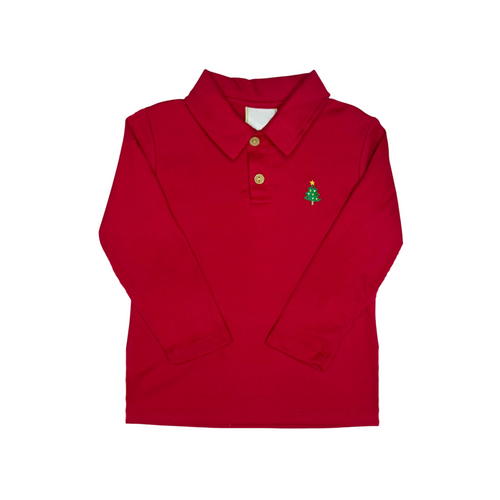 Dress your little one in festive style with the Boys Christmas Tree Ian Polo from Zuccini Kids. This soft knit red polo features a charming embroidered Christmas tree, perfect for holiday celebrations. Pair it effortlessly with the matching Christmas Tree Corduroy Pants for a coordinated and cozy look that brings holiday cheer to any occasion.