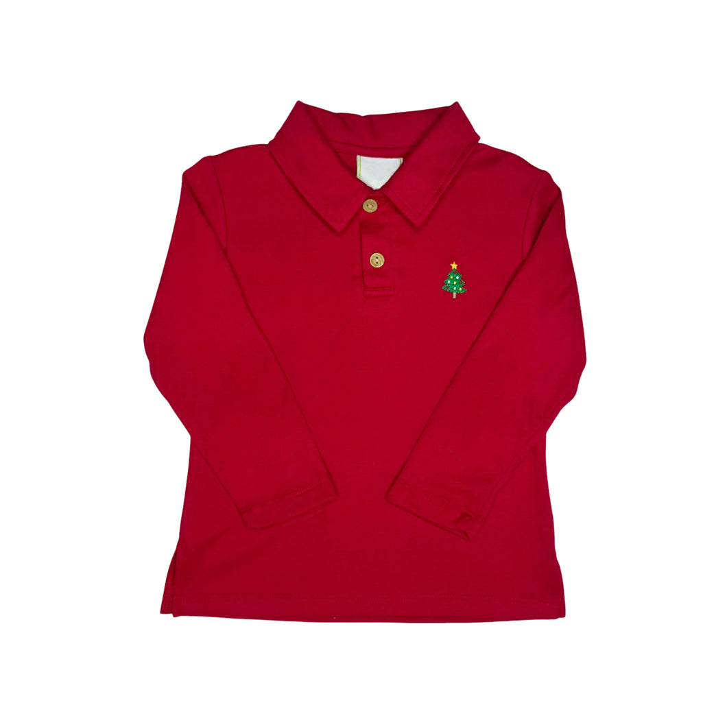 Celebrate the holiday season in style with the Boy's Red Christmas Tree Knit Ian Polo from Zuccini Kids. This festive red polo features a charming embroidered Christmas tree, perfect for joyful gatherings and family photos. Crafted for comfort and easy wear, it pairs wonderfully with the matching Christmas Tree Red Corduroy Pants. Complete the look with coordinating sibling sets for unforgettable holiday moments.