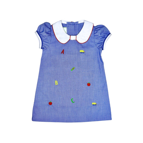 The Girls ABC Alice Dress in Royal Blue by Zuccini Kids combines classic charm with playful details. Featuring a delicate micro mini royal blue and white check pattern, this dress is accented with a crisp white bow collar and subtle back-to-school embroidery, making it perfect for both everyday wear and special occasions. Its timeless design ensures your little one looks smart and stylish while feeling comfortable all day long.