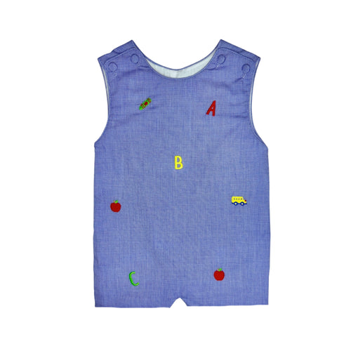 Dress your little one in the charming ABC Ashton Shortall by Zuccini Kids, featuring a playful blue and white check pattern. This royal blue and white shortall is adorned with delightful ABC and back-to-school embroidery, making it perfect for early learners. Comfortable and stylish, it’s an ideal choice for everyday adventures and special occasions alike.