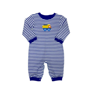 Dress your little one cozy with the Infant Boys Striped Construction Luke Bubble. This knit long romper features subtle mini stripes and adorable Construction vehicle applique, making it perfect for him to enjoy everyday this fall season.