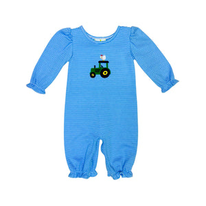Dress your little one in the Infant Girls Harvest Pam Bubble from Zuccini Kids, crafted with soft knit fabric featuring darling mini stripes. The adorable tractor and chicken applique adds a playful touch, making it perfect for everyday wear or special moments.&nbsp;