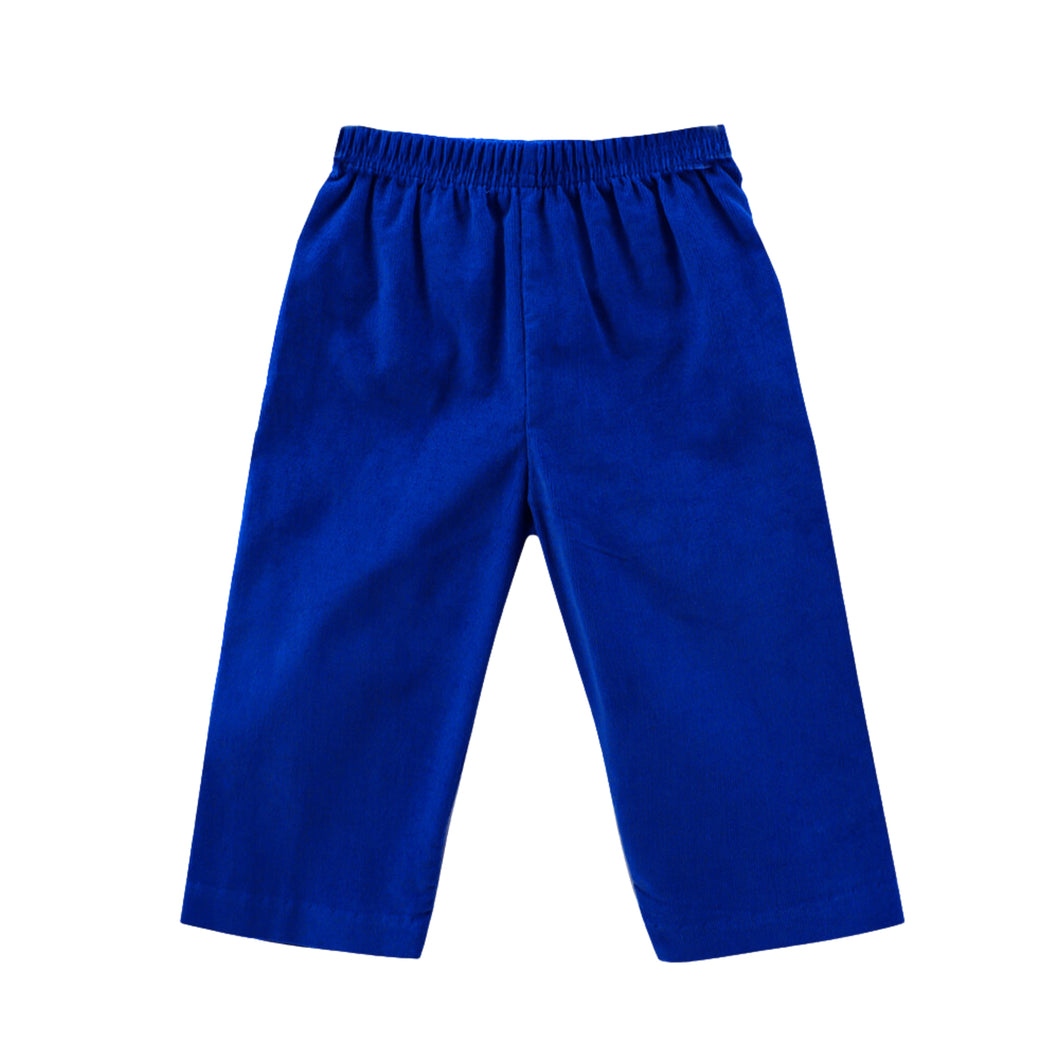 Dress your little one in style and comfort with the Royal Blue Corduroy Leo Pant from Zuccini. Made for toddler boys, these pants perfectly match our Pumpkin & Truck Harry's Play Tee. Get your child ready for the season with this charming and comfortable outfit.