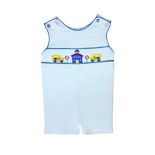 Dress your little boy in timeless charm with the Toddler Boys Smocked School House Shortall by Zuccini Kids. Featuring delicate light blue and white stripes, this knit shortall is adorned with a sweet smocked school house embroidery across the front, making it perfect for back-to-school moments. Comfortable and classic, it’s designed to keep your toddler looking adorable while allowing easy movement throughout the day. A delightful choice for parents seeking both style and comfort for their little one’s sch