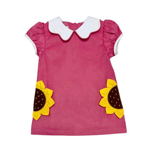 The Sunflower Louisa Corduroy Dress from Zuccini Kids combines cozy softness with charming details like a sunflower applique and a delicate peter pan collar. Crafted from gentle corduroy, this dress keeps your little girl comfortable and stylish during fall gatherings. Ideal for toddlers, it also pairs perfectly with a matching bubble for infants & younger toddlers.