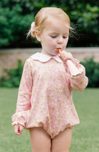 Load image into Gallery viewer, Wrap your little girl in the charm of autumn with the Pink Petal Bubble by The Proper Peony. Its delicate pink floral print and soft white petal float collar create an enchanting look that’s as cozy as it is beautiful!
