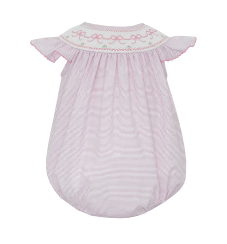 Experience pure sweetness with the Infant Girl’s Smocked Bow Bubble by Petit Bebe. This adorable pink stripe bubble is designed with delicate pink bow smocking, adding a touch of elegance to your little one's wardrobe. Perfect for any occasion and guaranteed to make your baby girl stand out in style!