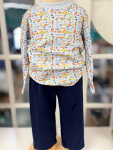 Load image into Gallery viewer, Fuel your little angler’s autumn adventures with the Hooked on You Pant Set by Cape Point Clothing Co.! The playful fishing print tee sparks imagination, while the cozy navy pants keep him comfy and ready for every outdoor exploration!
