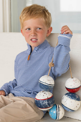 The Boys Blue Stripe Collins Quarter Zip offers a soft-knit feel in a classic navy stripe design, perfect for toddlers to tweens. This long sleeve pullover combines comfort and style, making it ideal for layering on cooler days or wearing alone for a casual, polished look. Durable and versatile, it’s a smart addition to any young boy’s wardrobe.