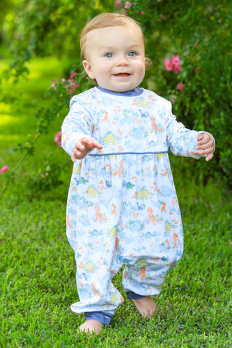 Dress your little one in the Dino Adventures Long Romper from Trotter Street Kids, featuring a charming Roaring Dino print that sparks imagination. This soft knit romper with long sleeves offers cozy comfort for playtime and stylish outings alike, making it an essential addition to your infant boy’s wardrobe.