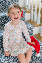 Load image into Gallery viewer, The Proper Peony’s Prancer Pima Play Dress wraps your toddler in soft, breathable Pima cotton, while the charming reindeer print sparks holiday joy. Perfectly effortless for playtime or festive gatherings, this dress brings comfort and cheer to every moment.
