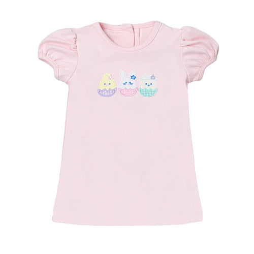 Dress up your little one in this adorable Pink Easter Egg Knit Dress from Zuccini Kids. Made with soft pink material and featuring playful Easter animals hatching from colorful Easter eggs, it's the perfect play and school dress for the Easter season. 