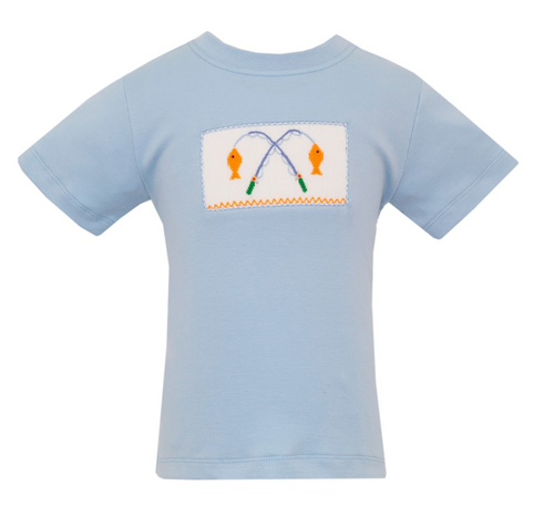 Catch some style with our Fishing Poles Smocked Knit Tee by Anavini. This light blue knit tee features a charming smocking design of fishing poles. Perfect for little ones who love fishing or spending time with nature. Upgrade their wardrobe with this adorable and comfortable tee!