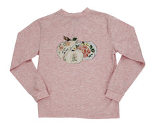 Load image into Gallery viewer, J Baileys’ Girls Long Sleeve Pumpkin Tee in soft heathered pink brings cozy warmth and festive charm to every autumn day. The delicate pumpkin design sparkles with seasonal spirit, making it perfect for lively fall adventures and creating cherished memories.

