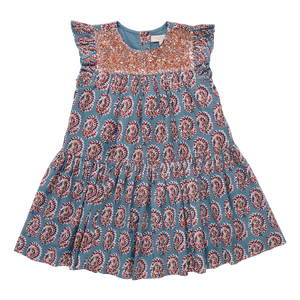 The Girls Fiona Dress in Blue Paisley Sparkle offers a captivating blend of vibrant paisley patterns and subtle sparkle, perfect for making your little girl stand out. Designed for comfort and style, this dress allows easy movement while adding a touch of magic to any occasion. Whether for celebrations or everyday adventures, it’s a charming choice that brings elegance and playful shine to her wardrobe.