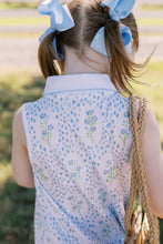 Load image into Gallery viewer, The Proper Peony&#39;s Forget Me Not Dress is a must-have for any toddler girl! Made with 100% pima cotton, this dress features a charming Forget Me Not flower print, classic peter pan collar, and front buttons. Perfect for keeping your little one cool and stylish during the warmer months!

Sibling match in a Bloomer Set and Bubble!
