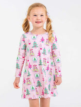 Load image into Gallery viewer, The Beaufort Bonnet Company’s Heavy Weight Long Sleeve Polly Play Dress in Christmas Coloring Contest wraps your toddler in cozy warmth and festive charm. Its rich pink hue and whimsical holiday print make every moment magical during chilly winter days!

