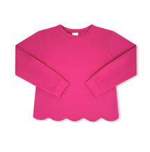 Load image into Gallery viewer, The Bubblegum Pop Pullover by Set Proper brings a joyful pop of pink with a charming scalloped hem that elevates any outfit. Cozy and versatile, it pairs effortlessly with jeans, leggings, or skirts—perfect for brightening chilly school days and beyond!
