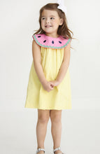 Load image into Gallery viewer, Embrace the joy of spring and summer with Tabitha’s Teachers Pet Dress in a vibrant Lake Worth Yellow by The Beaufort Bonnet Company! Adorned with a playful hot pink oversized watermelon collar, this charming dress not only stands out but also inspires confidence and creativity in every adventure. Perfect for sunny days and delightful moments!
