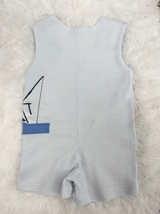 Get your little sailor ready for adventure with the Boy's Embroidered Boat Jon Jon from Cape Point Clothing Co! Featuring a timeless blue and white stripe pattern adorned with adorable, blue embroidered boats, this classic outfit is perfect for toddler boys and their next sea-faring escapade.