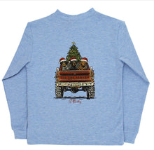 Load image into Gallery viewer, J. Bailey’s Long Sleeve Christmas Pups Tee wraps your little one in cozy, festive comfort. The soft heather blue knit and charming puppy with farm truck design spark holiday joy, making every moment merry and bright throughout the season!


