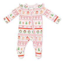 Load image into Gallery viewer, Angel Dear’s Gingerbread Fair Isle Pink combines cozy charm with practical design. This adorable footie and convertible romper features a festive gingerbread print, easy 2-way zipper access, and grows with your infant from newborn to 18 months—making holiday dressing effortless and joyful!

