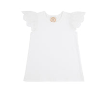 Load image into Gallery viewer, Elevate her wardrobe with Ellen's Eyelet White Knit Top by The Beaufort Bonnet Company. The darling eyelet flutter short sleeves add a touch of charm to this classic design, making it a versatile closet staple for spring and summer. A must-have for every little fashionista!
