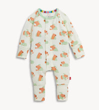 Load image into Gallery viewer, Wrap your newborn in cozy softness with the Night Cap Modal Convertible Coverall by Magnetic Me. The charming animal print sparks joy, while magnetic closures make dressing effortless. Convertible feet offer snug warmth or freedom—perfect for every sleepy adventure!

