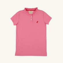 Load image into Gallery viewer, Elevate your tween’s style with The Beaufort Bonnet Company’s Little Miss Prim and Proper Polo! The vibrant Hamptons Hot Pink hue and delicate ruffle collar add charm and confidence, making every day feel special. Perfectly pairs with the Stella Skort for a fresh, joyful look she'll love to wear!
