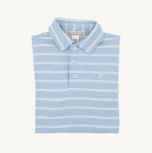 Load image into Gallery viewer, Elevate your boy’s autumn wardrobe with The Beaufort Bonnet Company’s Prim and Proper Polo, blending vibrant Sarasota Sky and Old Greenwich Green stripes. Crafted with a timeless silhouette, it offers comfort and style that grows with him, making every moment feel effortlessly polished and ready for adventure!
