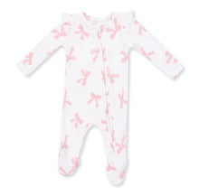 Load image into Gallery viewer, Angel Dear’s Pretty Bows 2 Way Zipper Footie wraps your little girl in soft comfort and charming style. The delicate pink bows and white ruffle sleeves create an adorable look, while the 2-way zipper ensures quick, hassle-free diaper changes—making every moment easier and sweeter!
