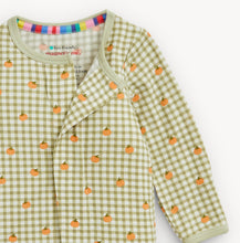 Load image into Gallery viewer, Celebrate cozy fall nights with the Pumpkin Plaid Modal Footie by Magnetic Me. Its soft, breathable fabric and adorable pumpkin print wrap your baby in warmth and comfort, while the convertible design adapts as they grow. Perfect for peaceful naps and dreamy autumn evenings!
