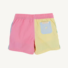Load image into Gallery viewer, Introducing the Country Club Colorblock Trunk by The Beaufort Bonnet Company. These stylish and fun swim trunks for boys are perfect for the pool or beach. With a trendy colorblock design, your little one will make a splash in style!
