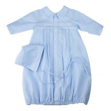 Load image into Gallery viewer, Wrap your little one in timeless elegance with the Boys Dot Embroidered Take Me Home Gown With Bonnet by Feltman Brothers. Available in soft blue or pristine white, this classic heirloom piece is perfect for portraits and making cherished memories as you welcome your baby home!

