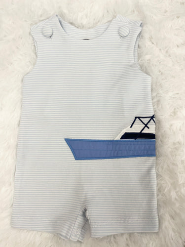 Get your little sailor ready for adventure with the Boy's Embroidered Boat Jon Jon from Cape Point Clothing Co! Featuring a timeless blue and white stripe pattern adorned with adorable, blue embroidered boats, this classic outfit is perfect for toddler boys and their next sea-faring escapade.