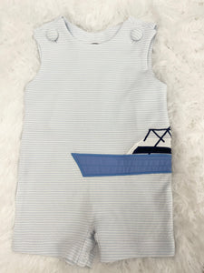Get your little sailor ready for adventure with the Boy's Embroidered Boat Jon Jon from Cape Point Clothing Co! Featuring a timeless blue and white stripe pattern adorned with adorable, blue embroidered boats, this classic outfit is perfect for toddler boys and their next sea-faring escapade.