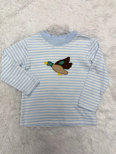 The Boys Mallard Harry's Play Tee by Zuccini Kids combines comfort and charm in a soft light blue knit tee. Featuring an adorable mallard duck applique, this long-sleeve tee is perfect for keeping your little one cozy while adding a playful touch to their wardrobe.