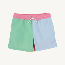 Load image into Gallery viewer, Introducing the Country Club Colorblock Trunk by The Beaufort Bonnet Company. These stylish and fun swim trunks for boys are perfect for the pool or beach. With a trendy colorblock design, your little one will make a splash in style!

