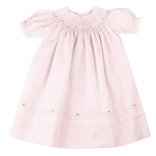 Load image into Gallery viewer, Experience the enchanting charm of the Rosette Bishop Dress by Feltman Brothers. This timeless pink dress, exudes elegance with its classic smocking and delicate ruffle sleeves. Perfect for creating cherished memories, it’s an heirloom piece that celebrates the beauty of childhood!

