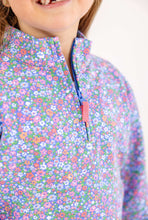 Load image into Gallery viewer, The Beaufort Bonnet Company’s Canter Collar Half-Zip in Mountain Brook Mini Floral bursts with rich blue and autumnal florals, bringing effortless charm to any tween’s wardrobe. Cozy and versatile, it pairs beautifully with leggings or jeans, perfect for spirited days and crisp fall adventures!
