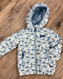 Boys Hooded Puffer Jacket- Blue Camo