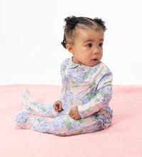 Load image into Gallery viewer, Wrap your little one in the cozy embrace of the Hydrangea 2 Way Zipper Footie by Angel Dear. With its charming hydrangea print, this footie not only adds cuteness to nap time but also ensures comfort for a restful night's sleep. Give your baby the gift of sweet dreams!
